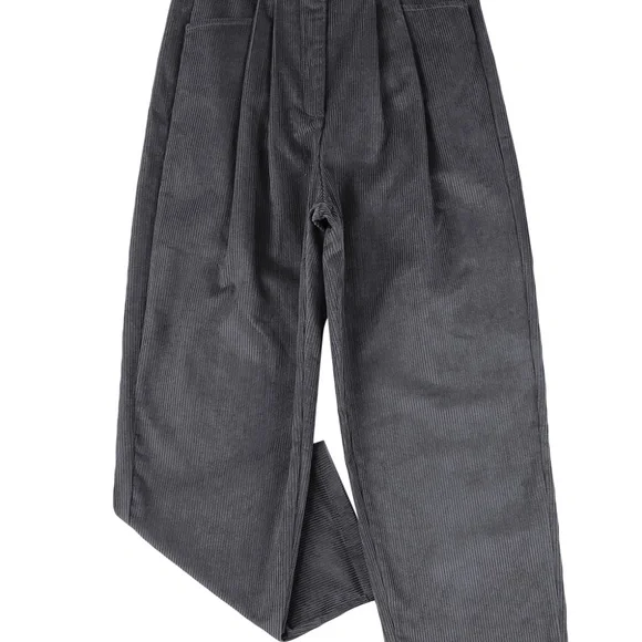 B057 Gray Corduroy High Waist Straight Leg Pants - Picture 3 of 3